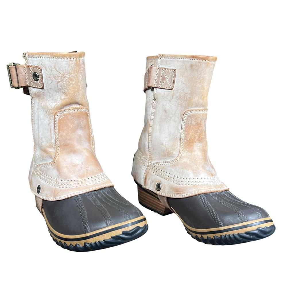 Sorel Slimpack Short Waterproof Tan Leather Duck Boots Size 7 - Picture 5 of 10